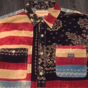 Ralph Lauren Denim & Supply American Flag US Flag quilted Button Down Shirt RARE